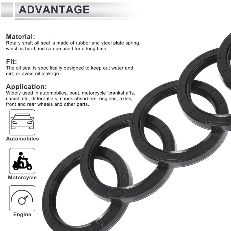RATCHROLL Universal Oil Seal TC Double Lip W Steel Spring Seal Ring Rotary Shaft Seal 65x85x10mm High Pressure NBR Rubber Black 5 Pcs - Image 4
